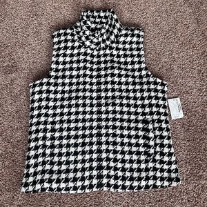Monochrome Houndstooth Mock Neck Zipper Vest‎